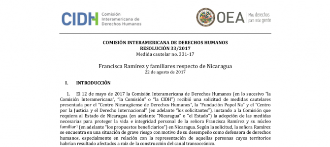 Medida cautelar a Francisca Ramírez por CIDH Medida cautelar a Francisca Ramírez por CIDH